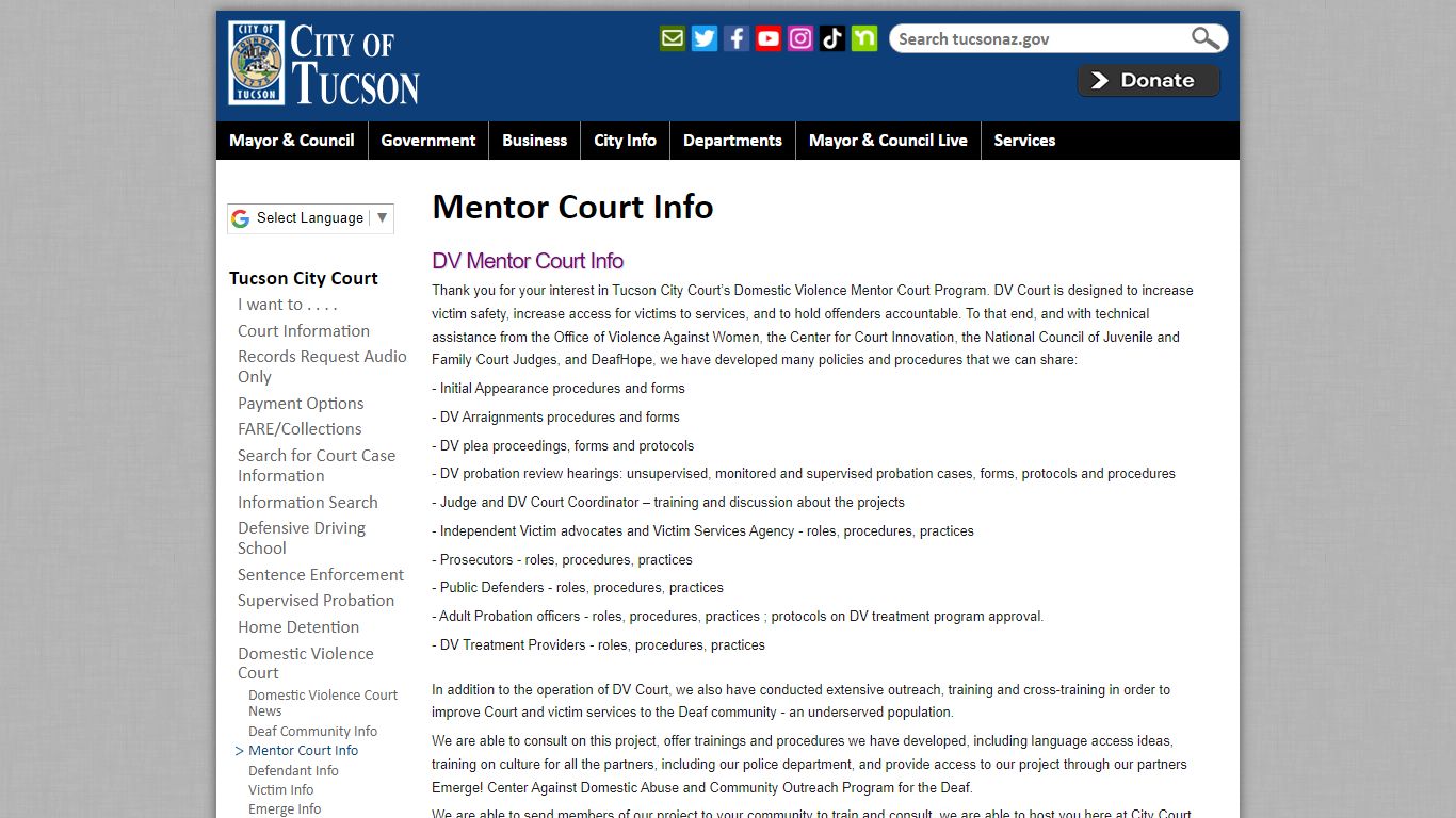 Mentor Court Info | Official website of the City of Tucson